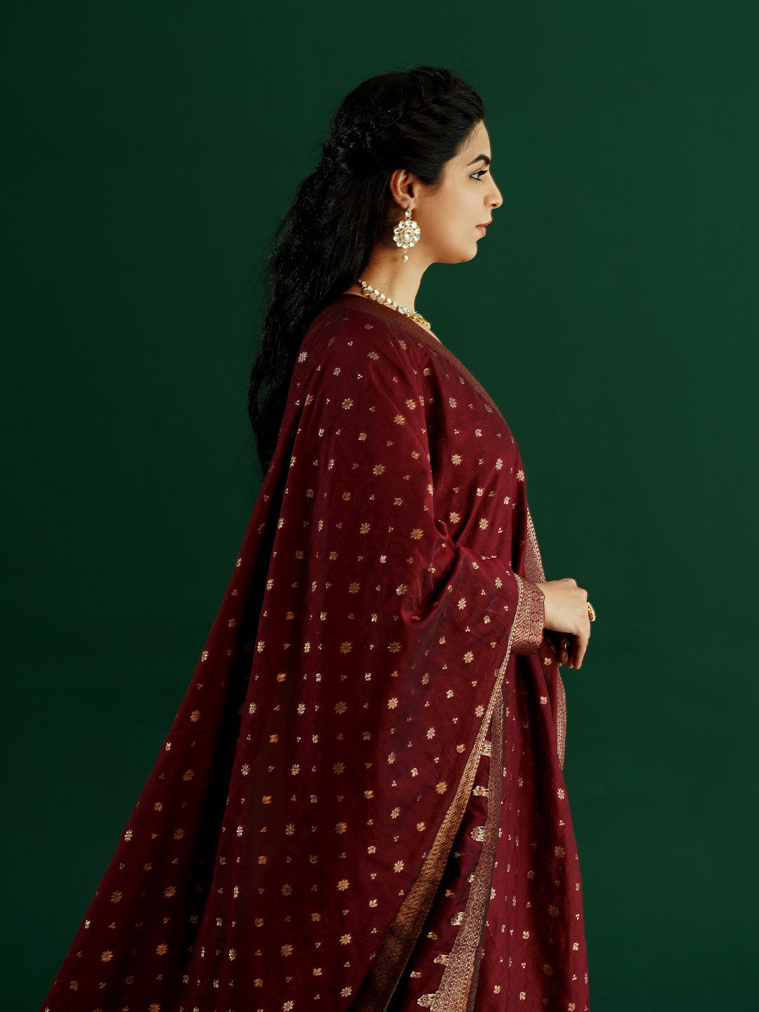 dhartii New Age Lavish Maroon Royal Brocade Suit Set with Dupatta and Pants (3 Piece Set)