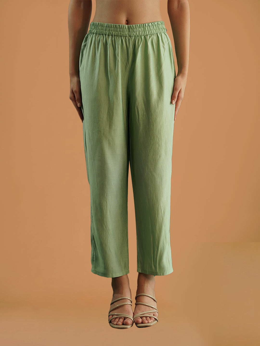 Aqua Green Viscose Silk Blend Straight Suit Set