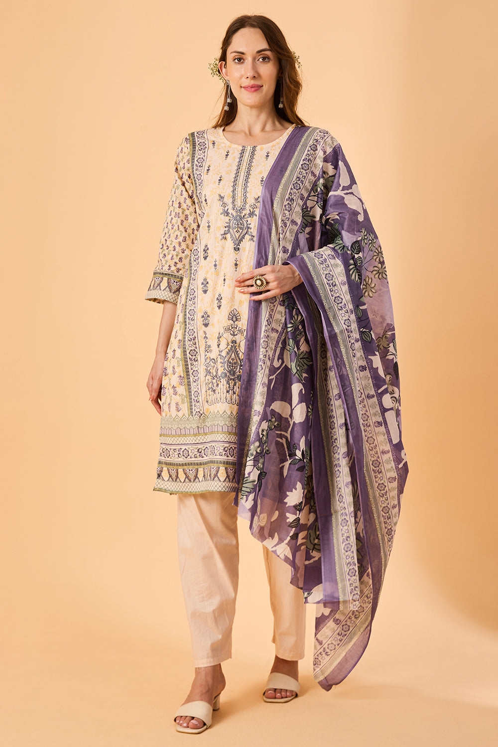 dhartii  Peach Blossom Cotton Ethnic Suit Set