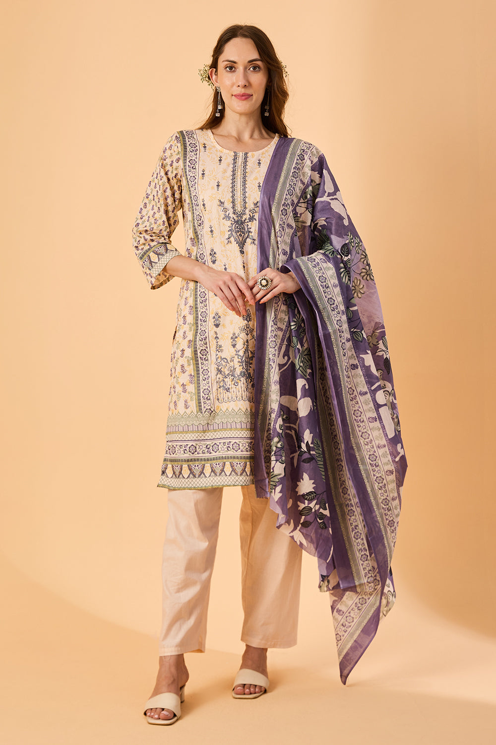 dhartii  Peach Blossom Cotton Ethnic Suit Set