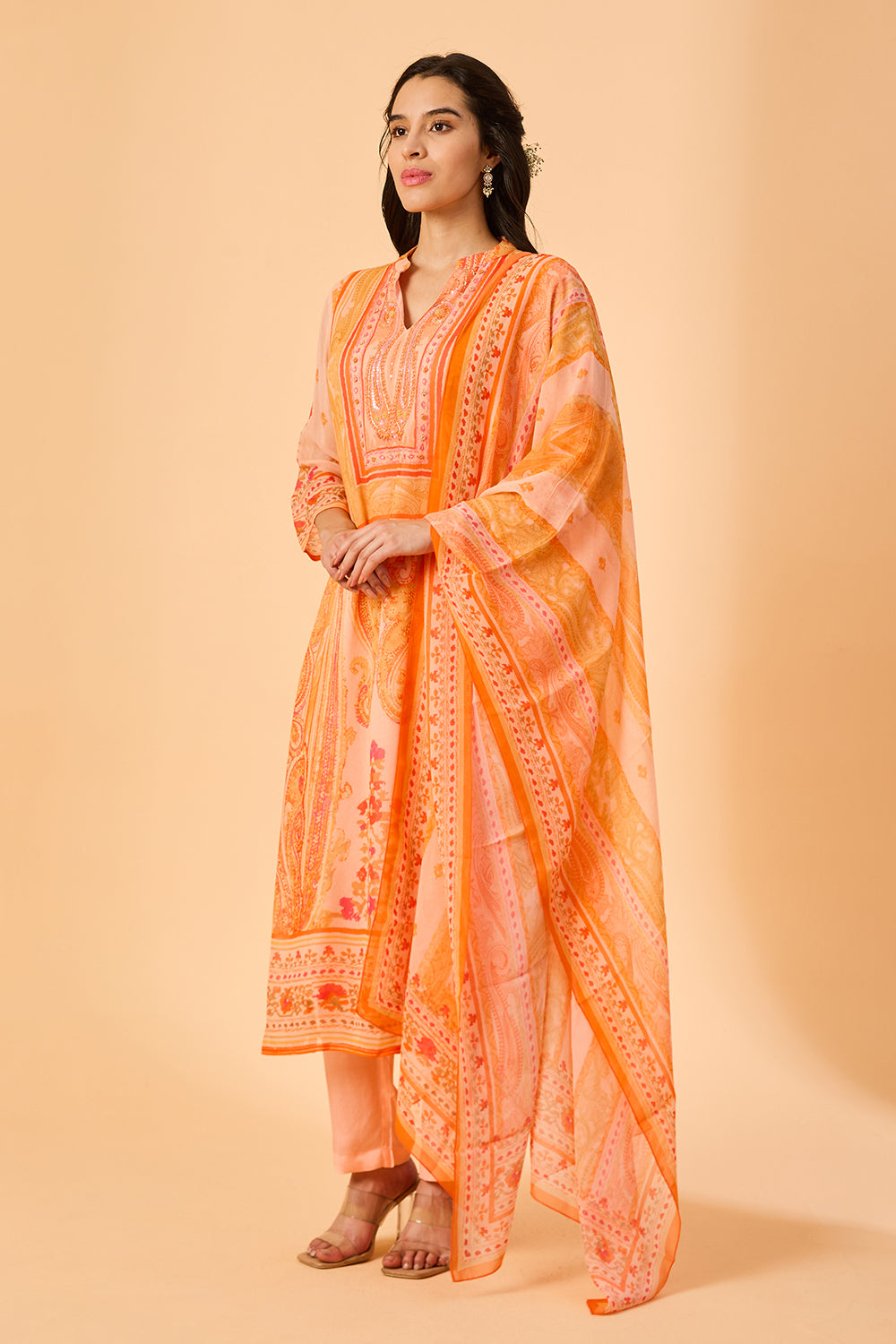 dhartii  Peach Floral Kurta Set with Dupatta