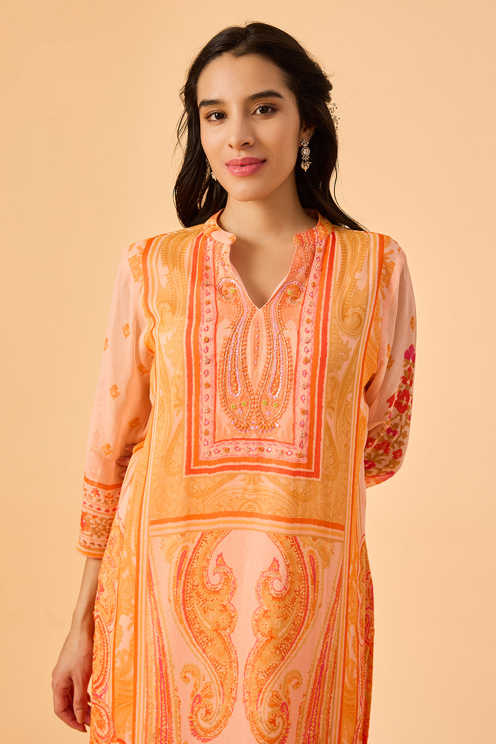 dhartii  Peach Floral Kurta Set with Dupatta
