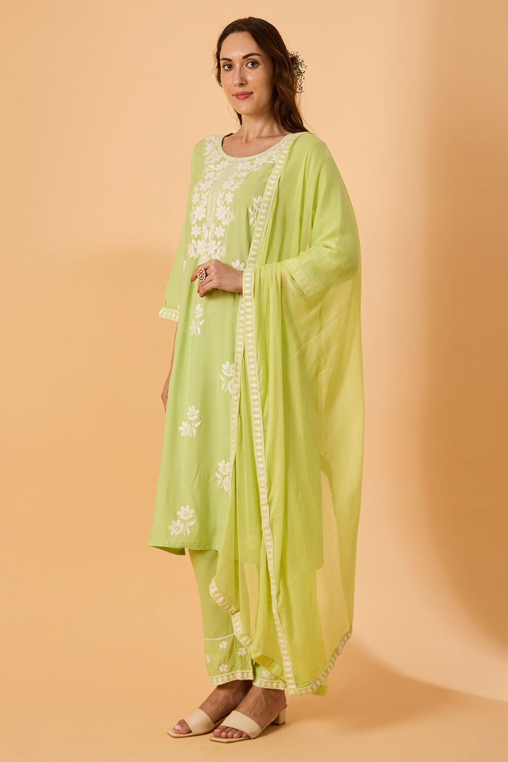 dhartii  Elegant Green Embroidered Rayon Suit Set