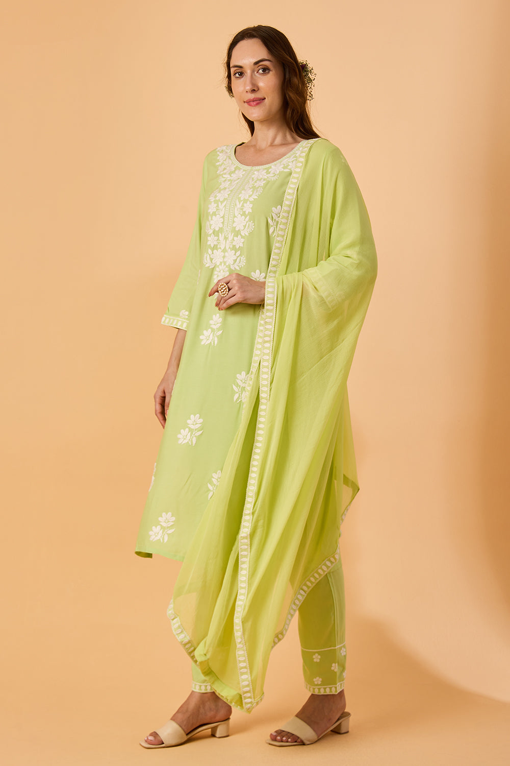 dhartii  Elegant Green Embroidered Rayon Suit Set