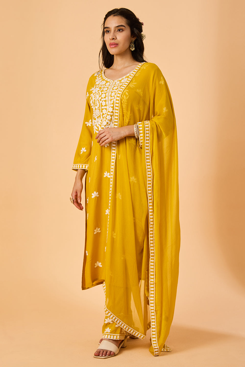 dhartii  Yellow Bloom Ethnic Rayon Suit Set
