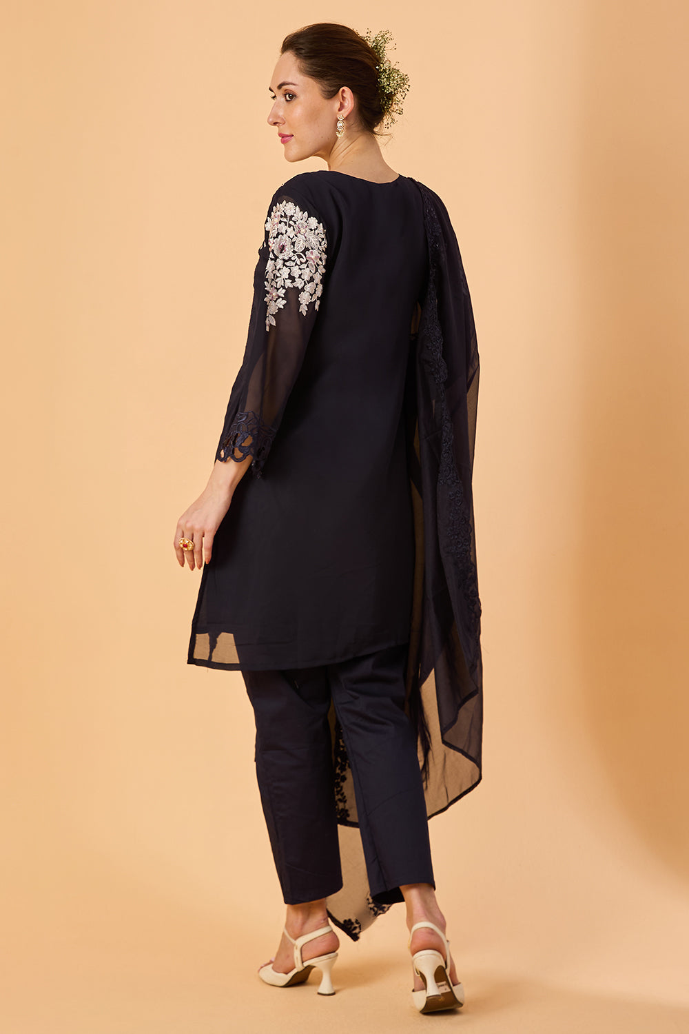 dhartii  Navy Blue Machine Embroidery Ethnic  Georgette Suit Set