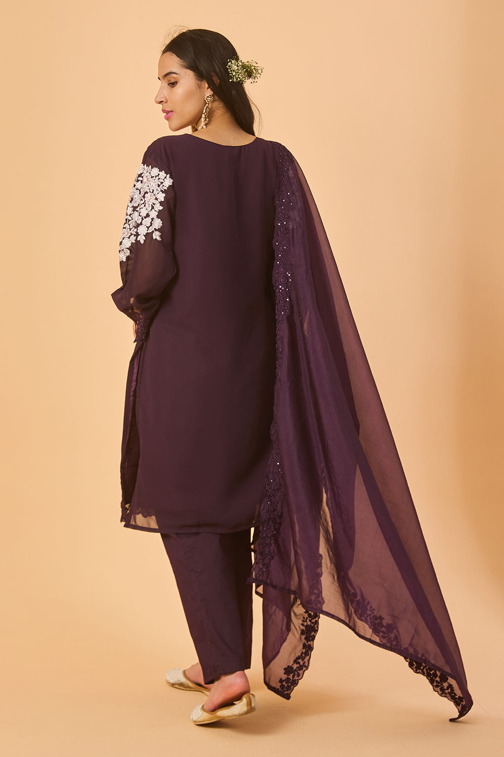 dhartii  Deep Purple  Georgette Embroidered Ethnic Set