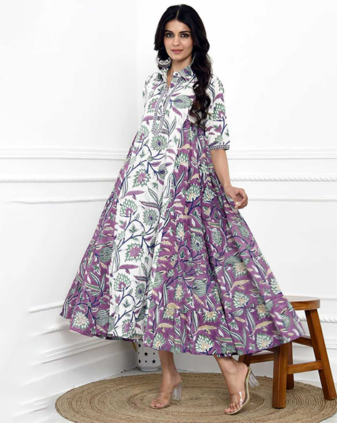 Naksh Purple And White Side tiered Kurta/Dress